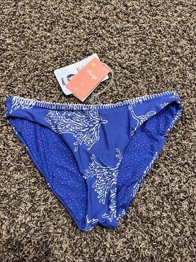 Maaji Royal Blue Coral-Print Bikini Bottom with Pink Dot Accents